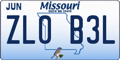 MO license plate ZL0B3L