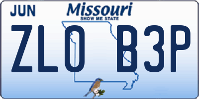 MO license plate ZL0B3P