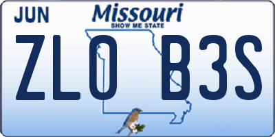 MO license plate ZL0B3S