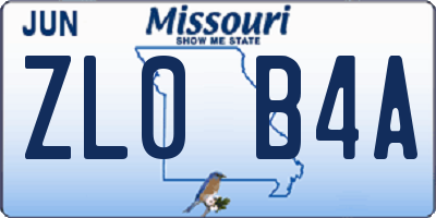 MO license plate ZL0B4A