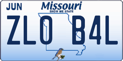 MO license plate ZL0B4L