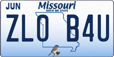 MO license plate ZL0B4U