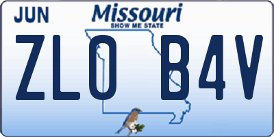 MO license plate ZL0B4V