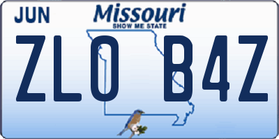 MO license plate ZL0B4Z