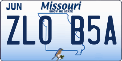 MO license plate ZL0B5A
