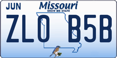 MO license plate ZL0B5B