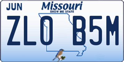 MO license plate ZL0B5M
