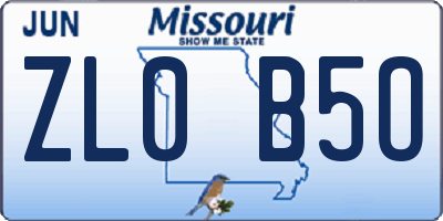 MO license plate ZL0B5O