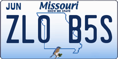 MO license plate ZL0B5S