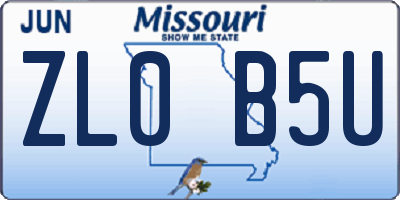MO license plate ZL0B5U