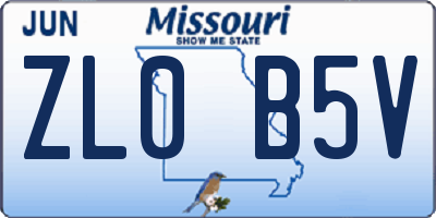MO license plate ZL0B5V
