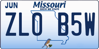 MO license plate ZL0B5W