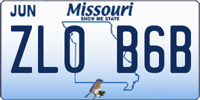 MO license plate ZL0B6B