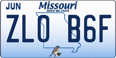 MO license plate ZL0B6F
