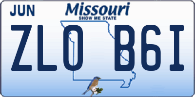 MO license plate ZL0B6I