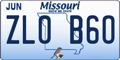 MO license plate ZL0B6O