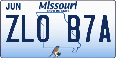 MO license plate ZL0B7A