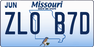 MO license plate ZL0B7D