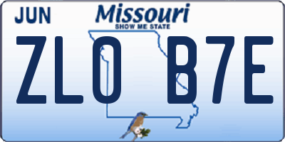 MO license plate ZL0B7E