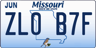 MO license plate ZL0B7F