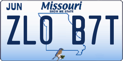 MO license plate ZL0B7T