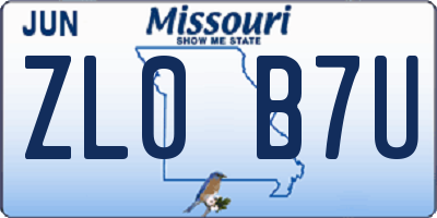 MO license plate ZL0B7U