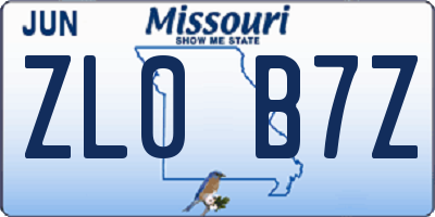 MO license plate ZL0B7Z