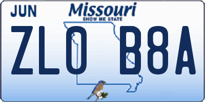 MO license plate ZL0B8A