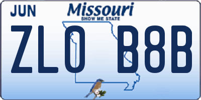 MO license plate ZL0B8B