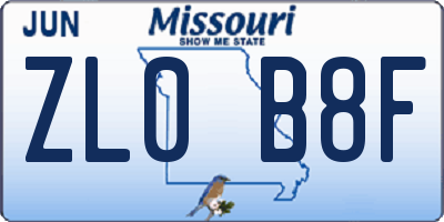 MO license plate ZL0B8F