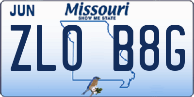 MO license plate ZL0B8G