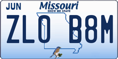 MO license plate ZL0B8M