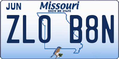 MO license plate ZL0B8N