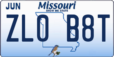 MO license plate ZL0B8T