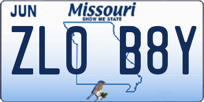 MO license plate ZL0B8Y