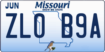 MO license plate ZL0B9A