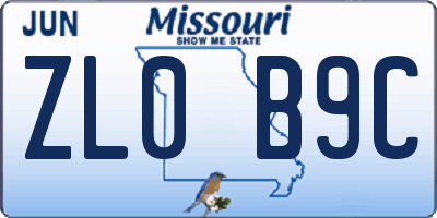 MO license plate ZL0B9C