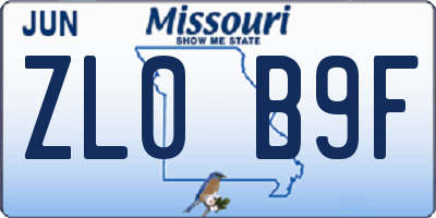 MO license plate ZL0B9F