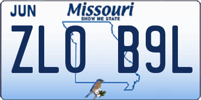 MO license plate ZL0B9L