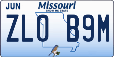 MO license plate ZL0B9M