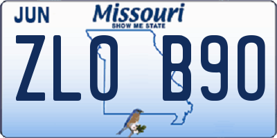 MO license plate ZL0B9O