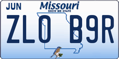 MO license plate ZL0B9R