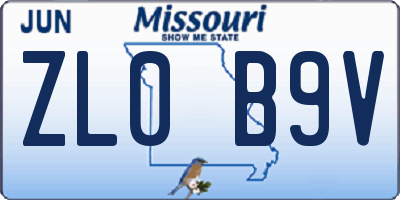 MO license plate ZL0B9V