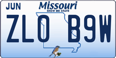 MO license plate ZL0B9W