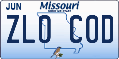 MO license plate ZL0C0D