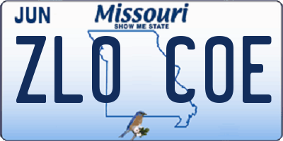 MO license plate ZL0C0E