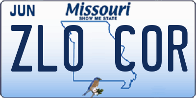 MO license plate ZL0C0R