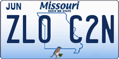 MO license plate ZL0C2N