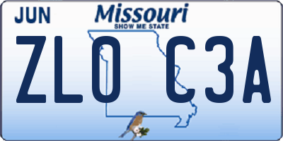 MO license plate ZL0C3A