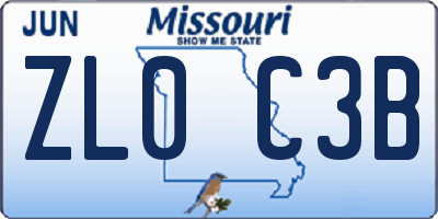 MO license plate ZL0C3B